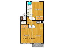 レジデンスヒラバラA 2DKの間取図画像