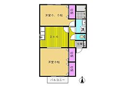 シャトラン駅家E 2DKの間取図画像