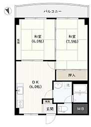 広島電鉄5系統 比治山橋駅 徒歩9分の賃貸マンション 5階2DKの間取り
