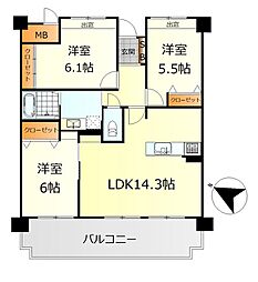 藤和ハイタウン吉浦 3LDKの間取図画像