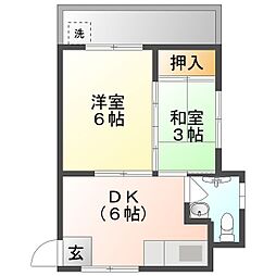 オキダイ荘 2DKの間取図画像