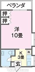 共和マンション3 1Kの間取図画像