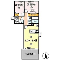 ぺスタヴィラ首里 101 1階2LDKの間取り