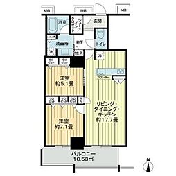 リュークスタワー東棟 2LDKの間取図画像