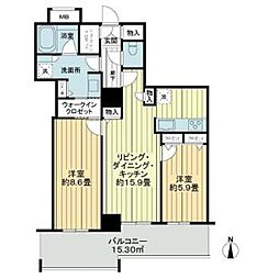 リュークスタワー東棟 2LDKの間取図画像