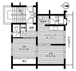 ビレッジハウス阿波根1号棟 2DKの間取図画像