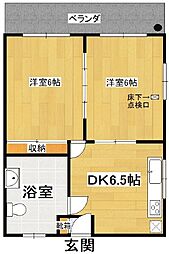 コーポ登川 2DKの間取図画像