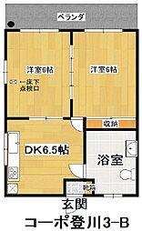 コーポ登川 2DKの間取図画像