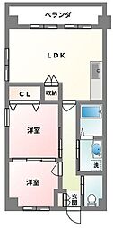 ファミリアＫ 3階2LDKの間取り
