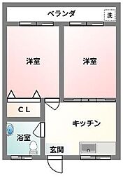 仲程アパート2 2DKの間取図画像
