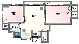 山田アパート 2DKの間取図画像