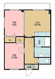 プラシード泡瀬 2DKの間取図画像