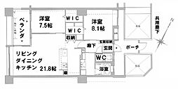 フレスコア旭橋 605 6階2LDKの間取り