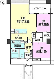 フレスコア旭橋 2LDKの間取図画像