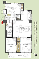 ライオンズマンション真志喜 306 3LDKの間取り