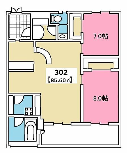 White hills B棟302」号室間取図