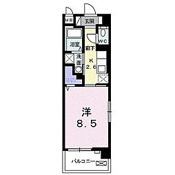 アヴェニュー・ビサイド 1Kの間取図画像