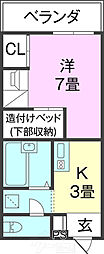 レオパレスはいさい 1Kの間取図画像