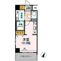 黄金森ガーデンII 501 5階ワンルームの間取り