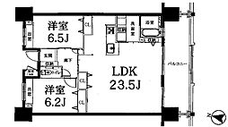 プレサンスロジェ西崎レーヴタワー 2LDKの間取図画像