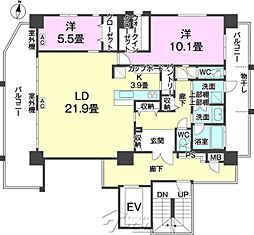 本店クオレンシア上之屋 701 7階2LDKの間取り