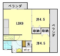 フェリーチェ長田 2LDKの間取図画像