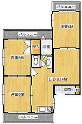 上原グリーンハイツ 3LDKの間取図画像