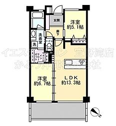 グランデプレミアムビスタ野嵩イースト 2LDKの間取図画像