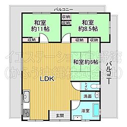シャトー城北P2 3LDKの間取図画像