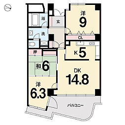クリスタルコート道後92 3LDKの間取図画像