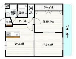 リアン田の上 2DKの間取図画像
