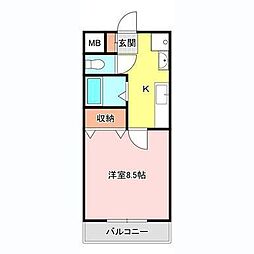 コーン・ハイツ・1 1Kの間取図画像