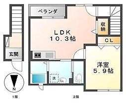 グリーンハイツフジタ 1LDKの間取図画像
