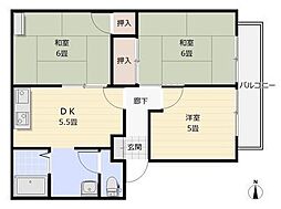 グランヒル中村 3DKの間取図画像
