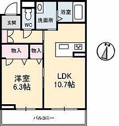 アルフラット河内町 1LDKの間取図画像