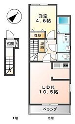 ボンヌール 2階1LDKの間取り