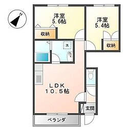 プリムヴェール 2LDKの間取図画像