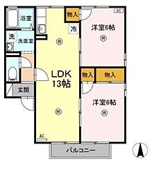 リッツハウス新堀B 2LDKの間取図画像