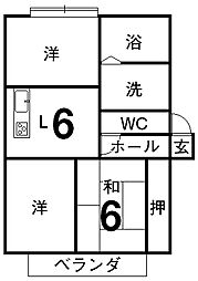フレグランス泉 2階3DKの間取り
