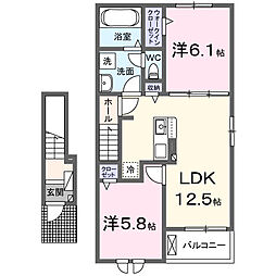 クリスタルコートJ3 203 2LDKの間取図画像