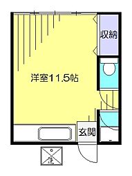 第2杉本ハイム／高知市城山町／1R 2階ワンルームの間取り