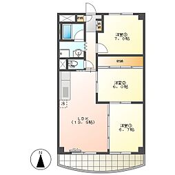 高知市鴨部1　3LDK　5F（分譲賃貸・P有・鏡川近く） 5階3LDKの間取り