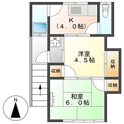 高知市東城山町　2K　2F（角部屋・南向き） 2階2Kの間取り