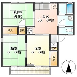 とさでん交通市内線 旭町一丁目駅 徒歩15分の賃貸アパート 2階3DKの間取り