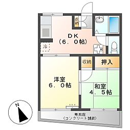 高知市宮前町　2DK　1F（角部屋・南向・電停徒歩約6分） 1階2DKの間取り