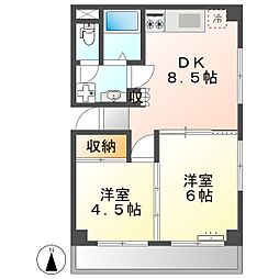 高知市本町 2DK 4F(初期費用減額CP) 4階2DKの間取り