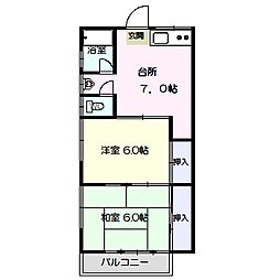 コーポ介良 2DKの間取図画像