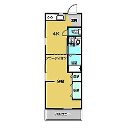 コーポ紫陽花 3階1DKの間取り