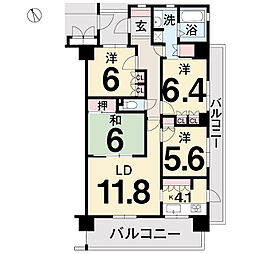 サーパス鏡川大橋 4LDKの間取図画像