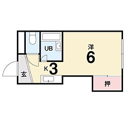 コーポ舟入川 1Kの間取図画像